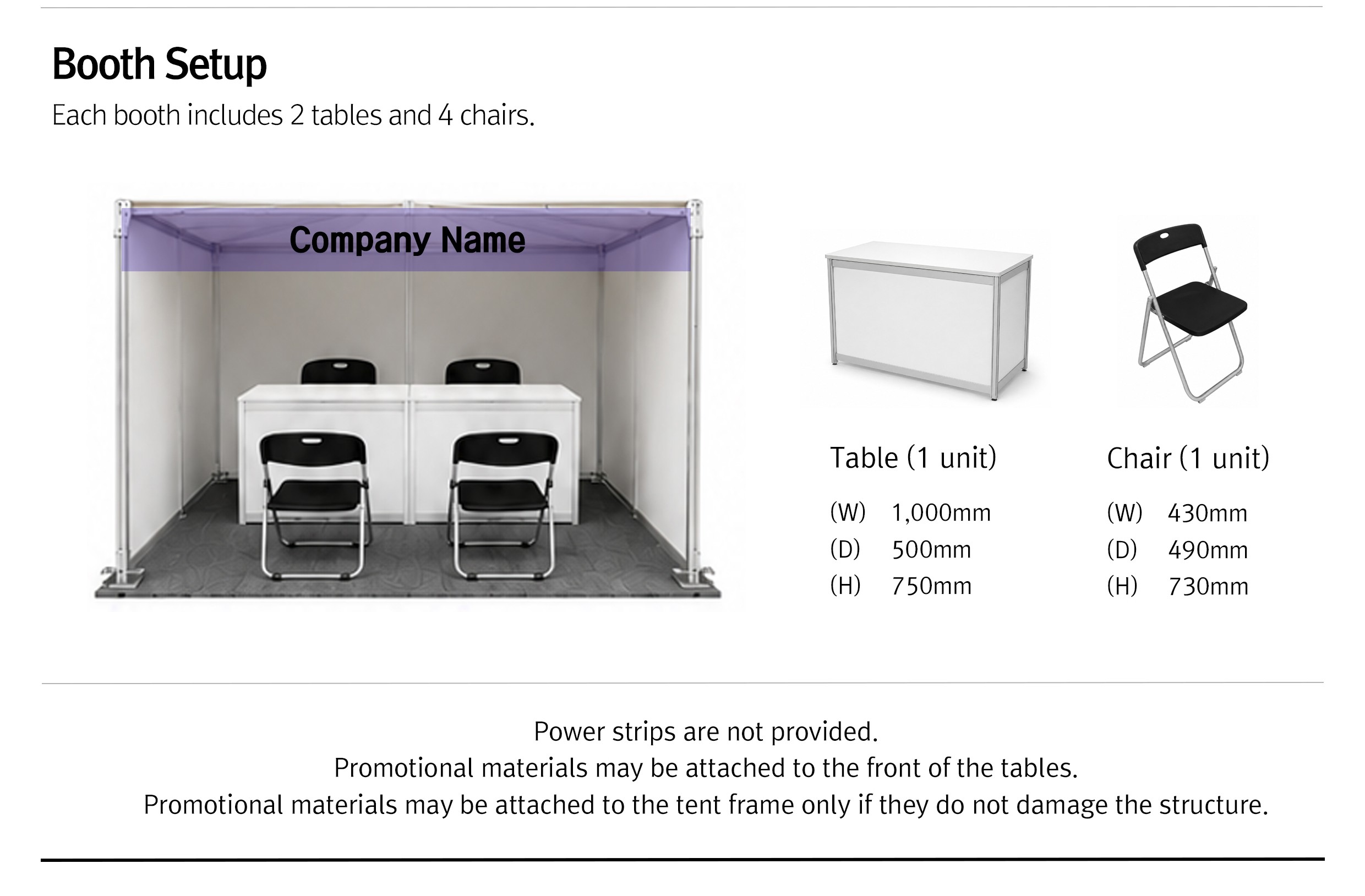 Booth Setup - each booth includes 2 tables and 4 chairs